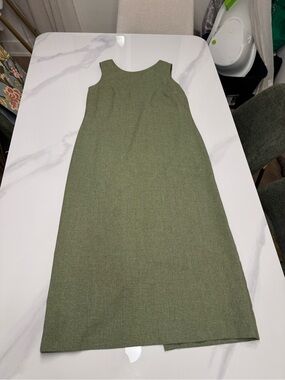 Vintage petite Sleeveless Olive Maxi Shift Dress and matching cardigan